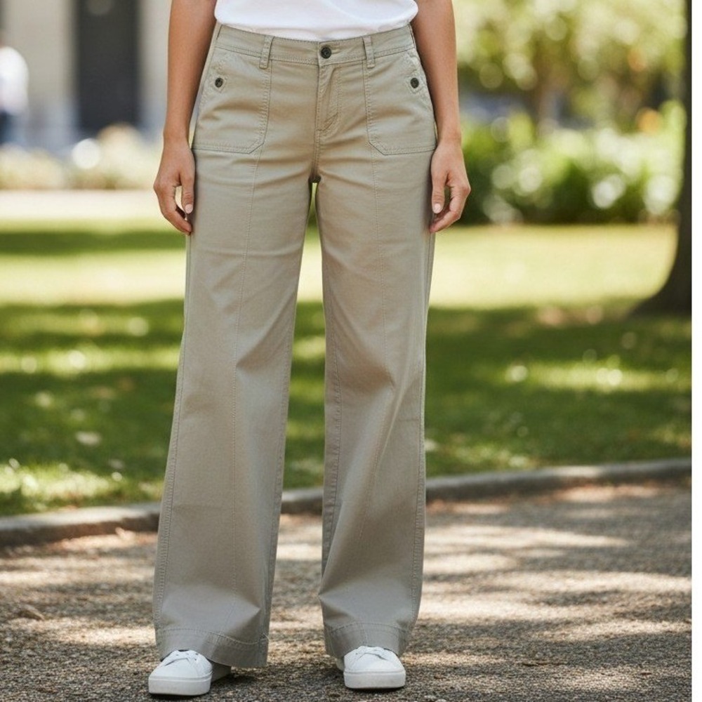 Ann Taylor LOFT Petites Marisa Wide Leg Utility Pants grey-beige 6P Cotton